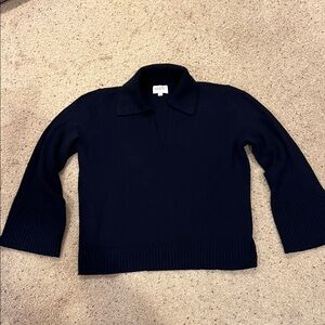 LOFT Navy Ribbed Collar Knit Sweater